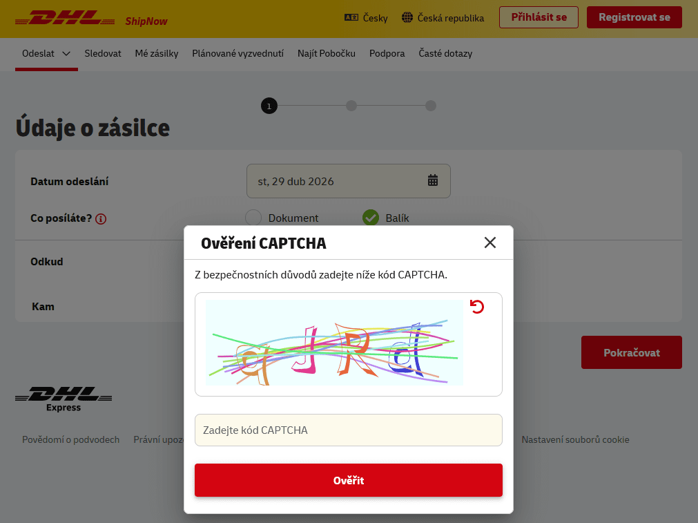 DHL ShipNow - verifikace
